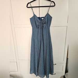 WAYF Blue White Striped Ruched Spaghetti Strap Midi Dress Large L 8-10 Unworn